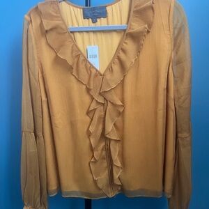 Ruffled V-Neck Mustard Blouse